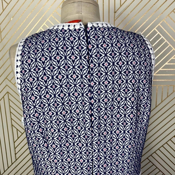Anthropologie Monique Lhuillier Meagan Dress Geometric Navy Blue White Size 12 - Picture 9 of 12